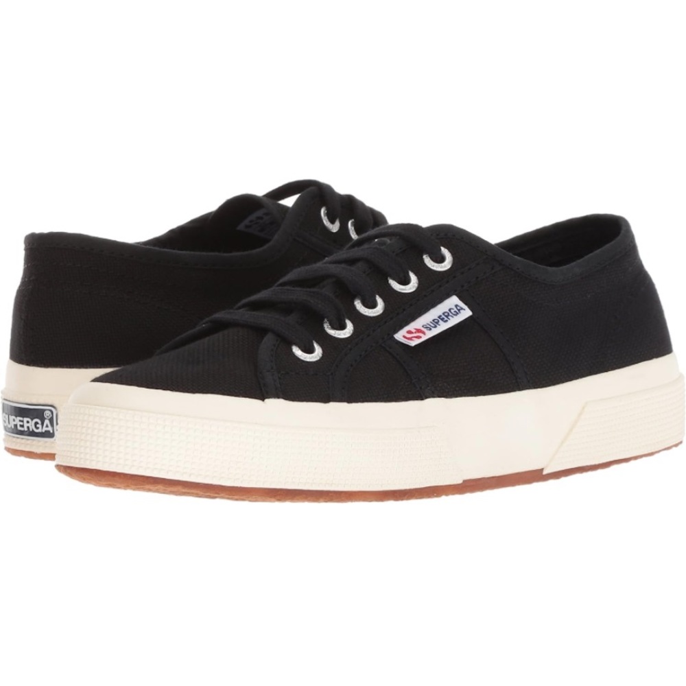 SUPERGA 2750 COTU CLASSIC BLACK CANVAS SNEAKERS W/ OFF WHITE GUM SOLES Size 7.5